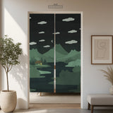 Forest Green Cat Hills Noren Door Curtain - Deskneko