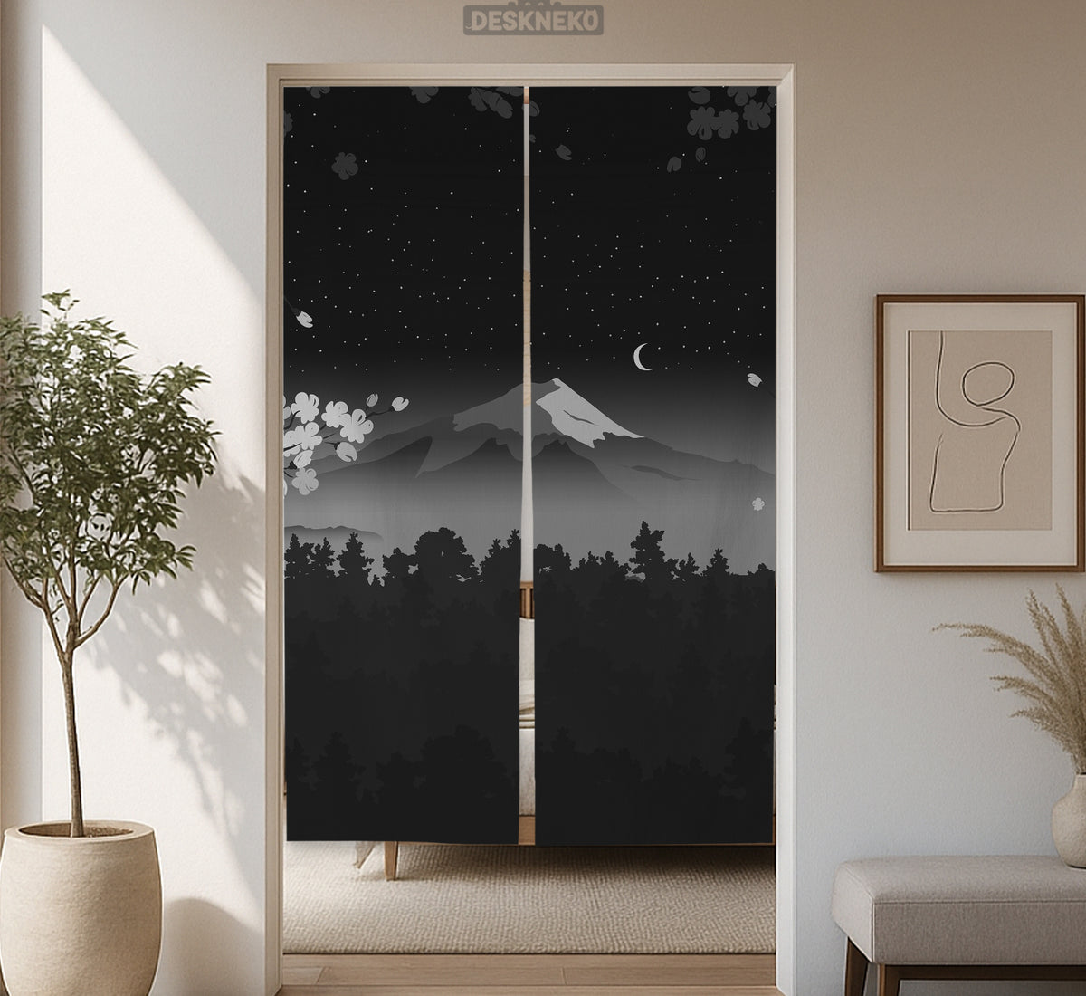 Black Mount Fuji Noren Curtain - Noren Door Curtain - Deskneko - Noren Door Curtains