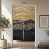 Gold Black Abstract Noren Door Curtain - Deskneko