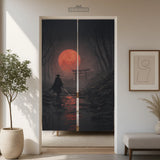 Samurai Red Moon Noren Door Curtain - Deskneko
