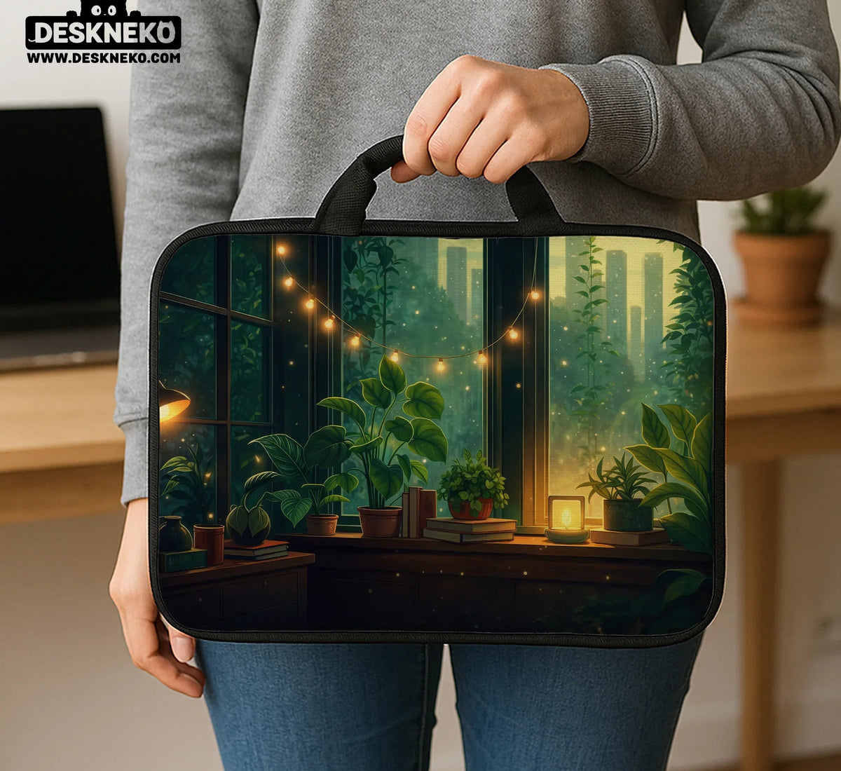 Cozy Green Window Laptop Sleeve & Bag - Deskneko