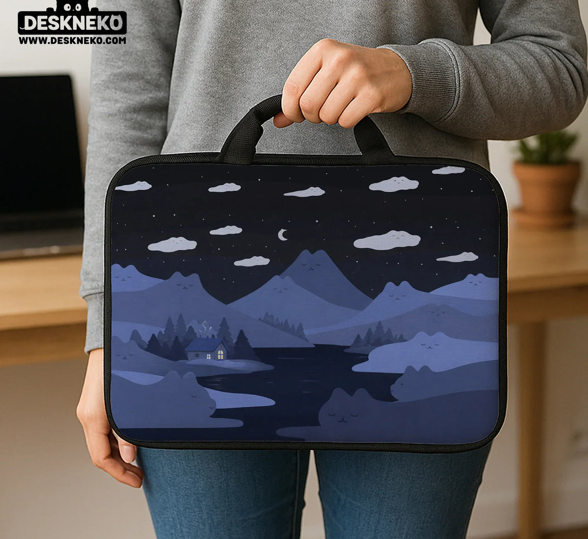 Whimisical Blue Cat Mountains Laptop Sleeve & Bag - Deskneko