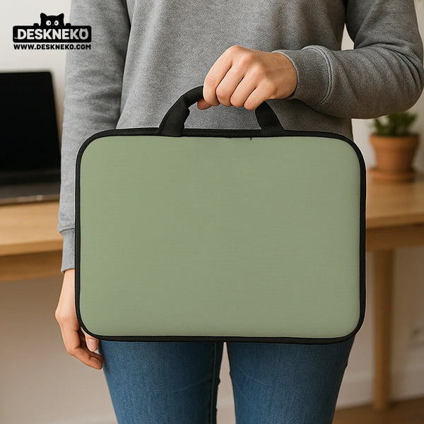 Sage Green Laptop Bag with Shoulder Strap & Handle - Deskneko