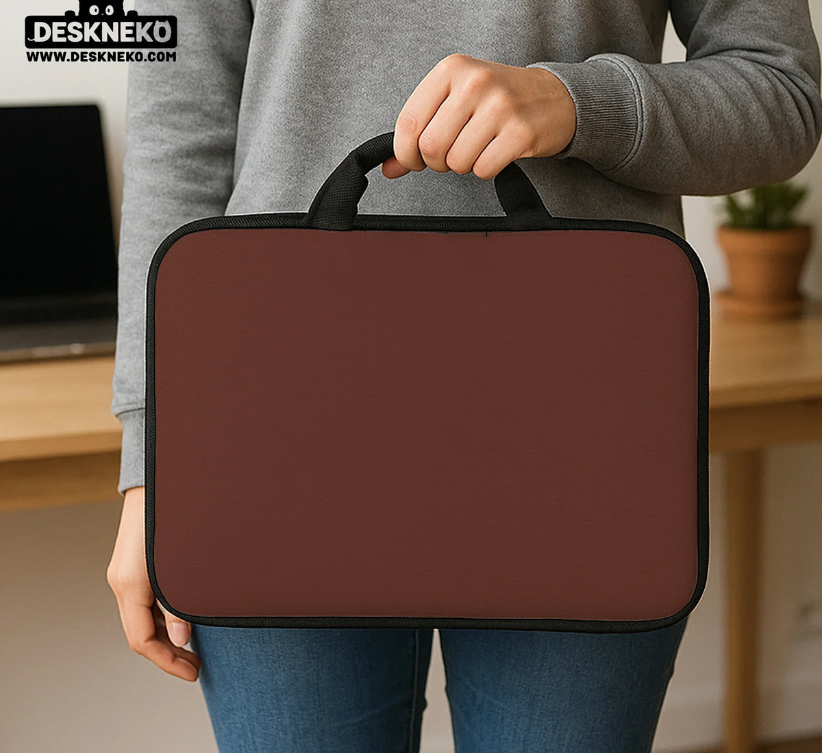 Mahogany Laptop Sleeve & Bag, Minimalist Brown Protective Work Case - Deskneko