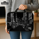 Tokyo Night Pixel Laptop Sleeve & Bag – Monochrome Cyberpunk Case - Deskneko