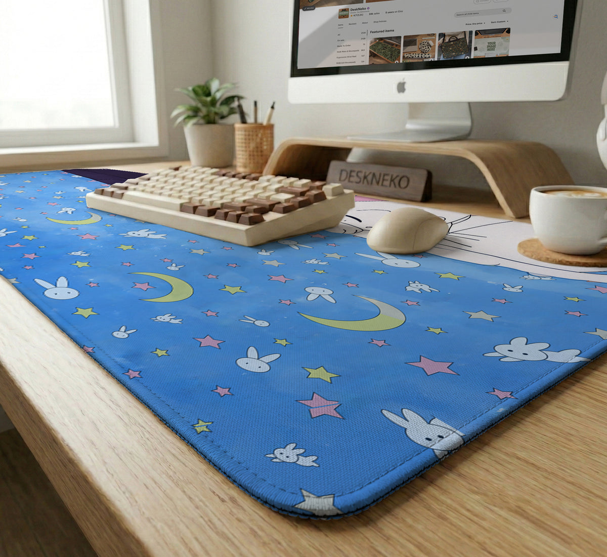 Blue Anime Aesthetic Desk Mat Mousepad - Desk Mat - Deskneko - Desk Mats & Mousepads