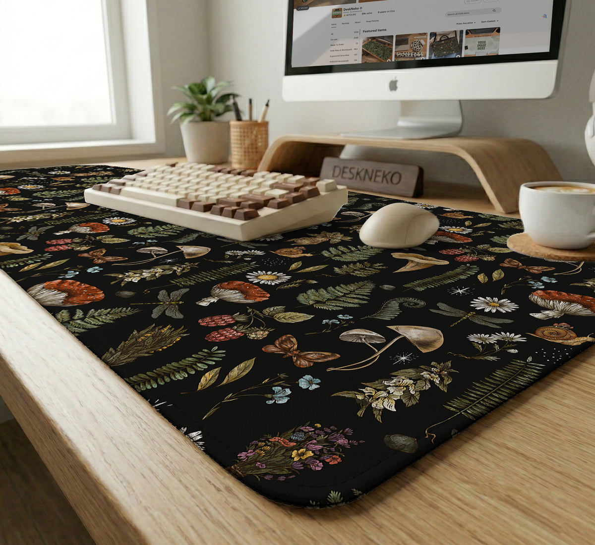 Dark Botanical Desk Mat Mousepad - Desk Mat - Deskneko - Desk Mats & Mousepads