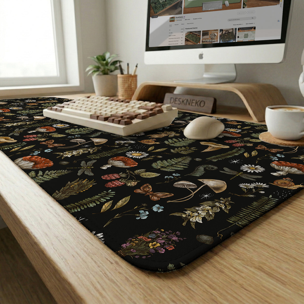 Dark Botanical Desk Mat Mousepad - Desk Mat - Deskneko - Desk Mats & Mousepads