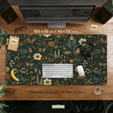 Dark Floral Cottagecore Desk Mat with Botanical Butterflies - Deskneko