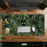 Botanical Cat Desk Mat, Cozy Green Desk Pad for Work and Gaming - Deskneko