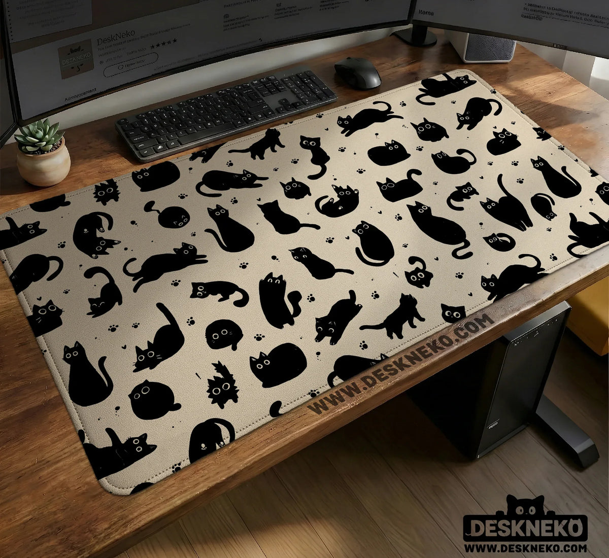 Black Cat Desk Mat, Cute XL Mousepad for Cozy Office and Gaming Setup - Deskneko