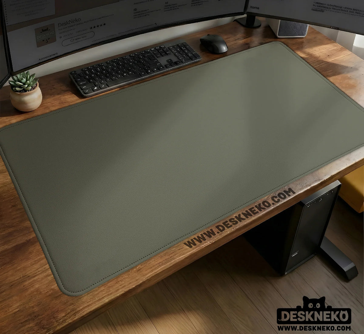 Eucalyptus Sage Desk Mat, Minimalist Extended Mousepad, Waterproof - Deskneko