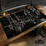 Black White Tokyo Night Desk Mat, Cyberpunk Japanese Street Mousepad - Deskneko