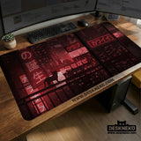 Red Cyberpunk Tokyo Cat Desk Mat - Deskneko