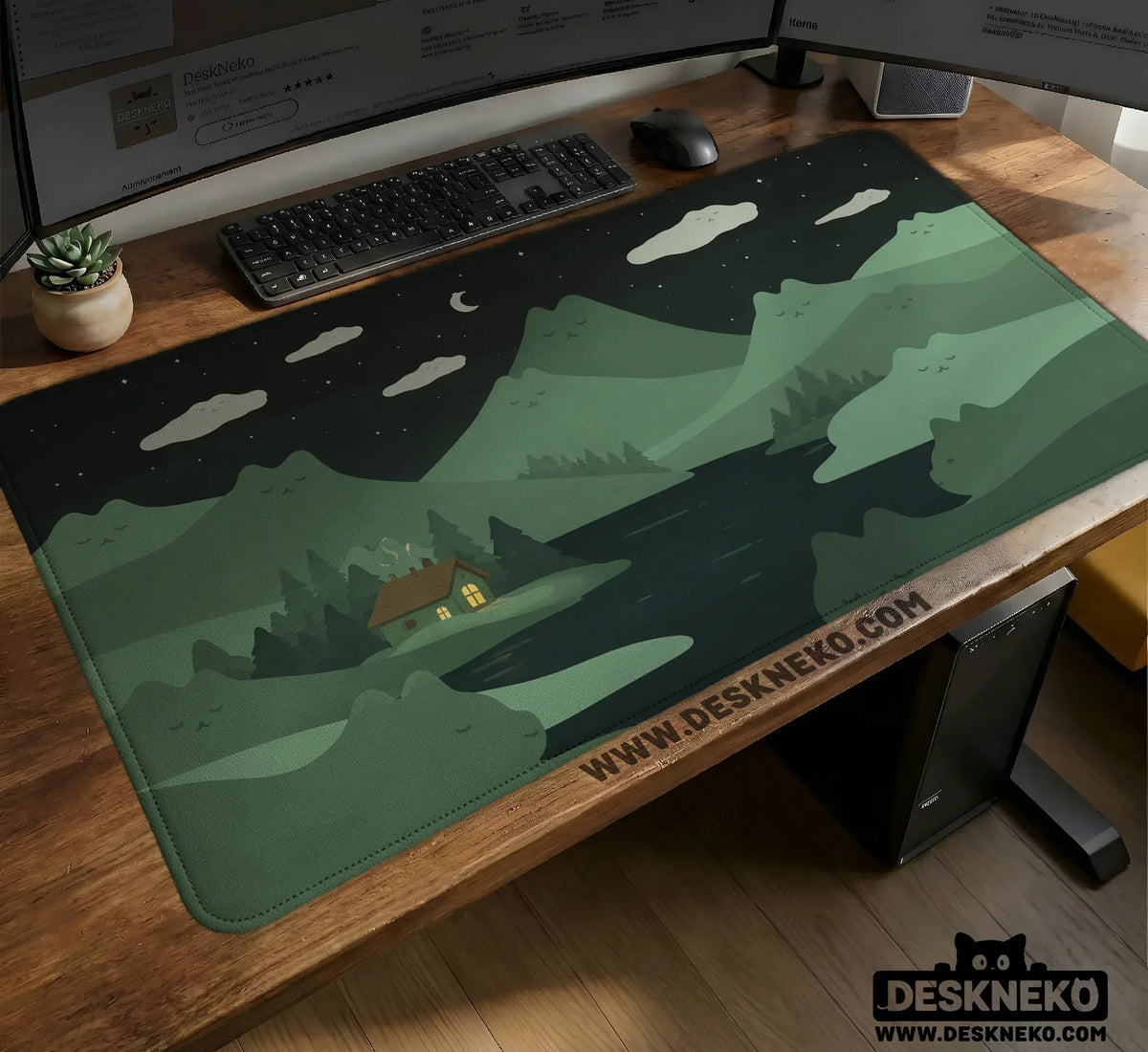 Night Forest Cats Landscape Desk Mat Mousepad XXL - Deskneko