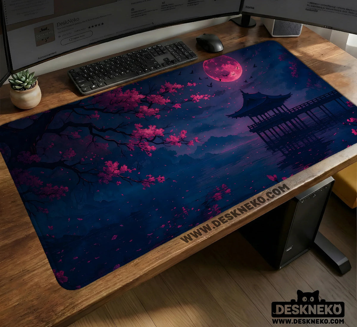 Dark Sakura Cherry Blossom Desk Mat - Deskneko