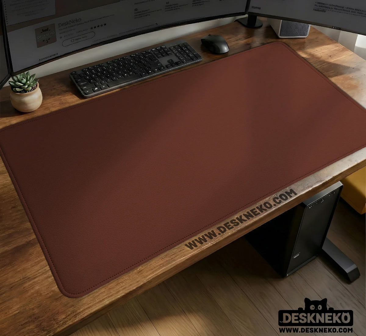 Mahogany Desk Mat Mousepad, Minimalist Brown Extended Desk Pad - Deskneko