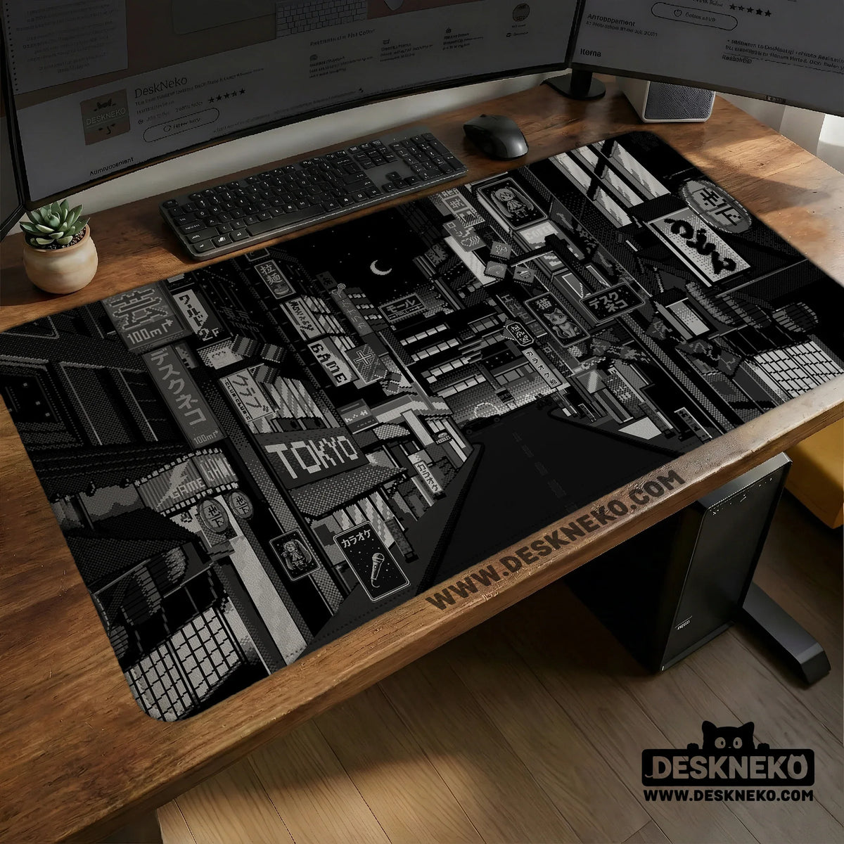 Black White Tokyo Desk Mat - Deskneko
