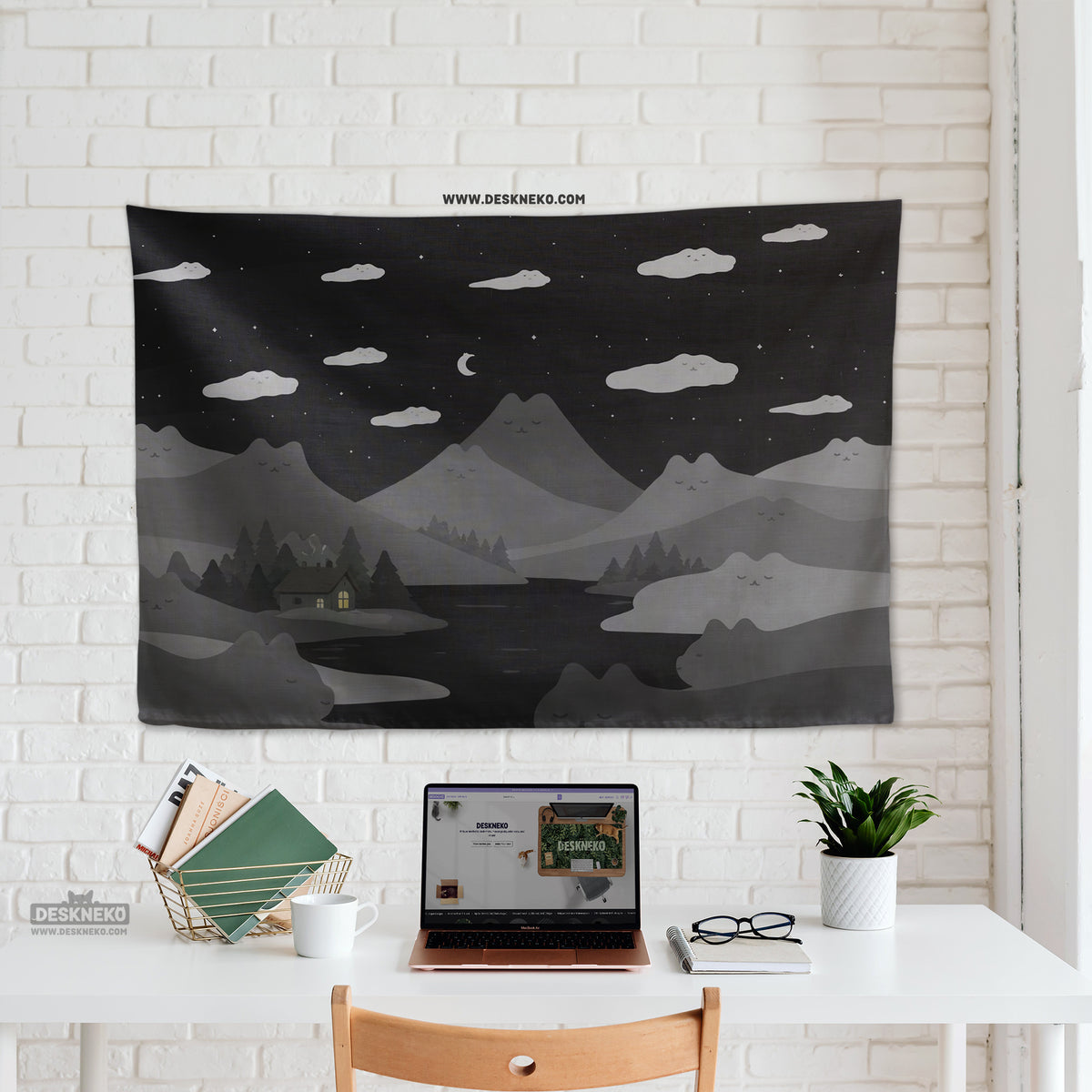 Cute Cat Mountains Wall Tapestry - Wall tapestry - Deskneko - Wall Tapestries