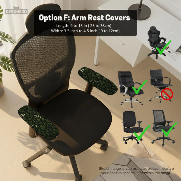 Botanical Office Chair Cover with Dark Green Floral Pattern - Deskneko