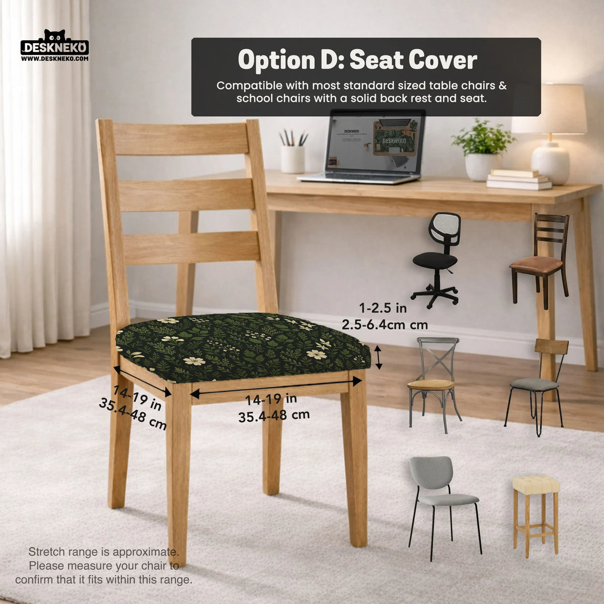 Botanical Office Chair Cover with Dark Green Floral Pattern - Deskneko