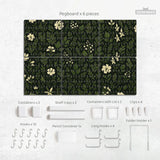 Botanical Pegboard Organizer with Dark Green Floral Pattern - Deskneko
