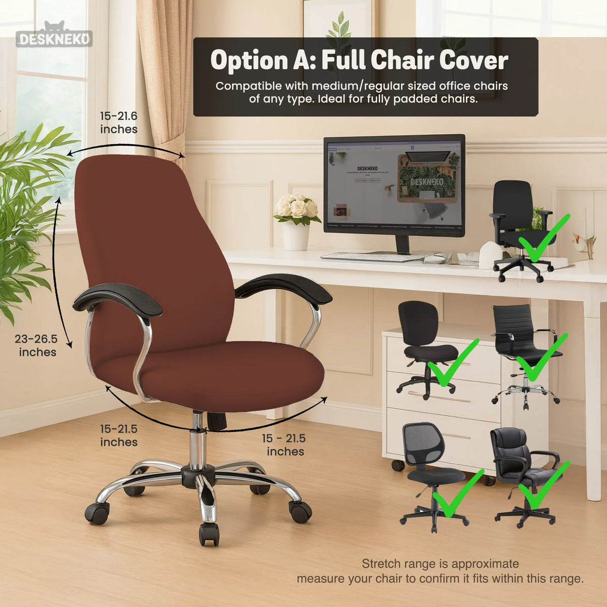 Mahogany Brown Desk Chair Cover - Deskneko