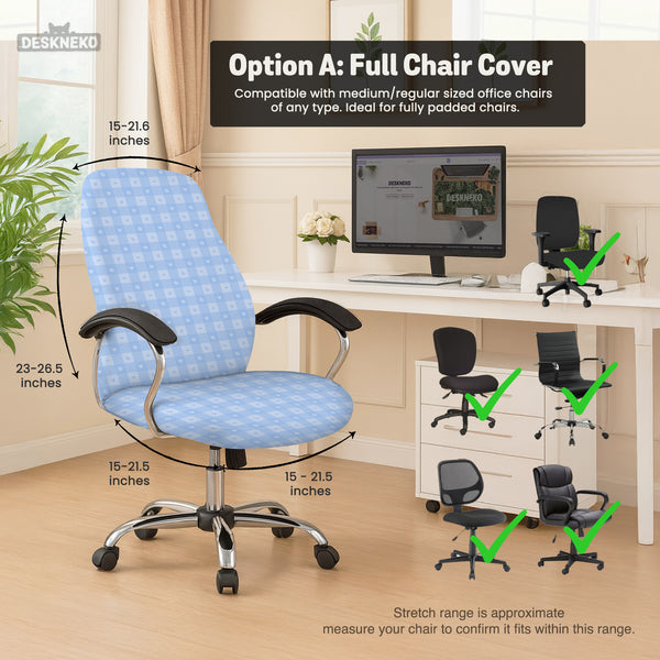 Blue Gingham Desk Chair Cover - Chair Covers - Deskneko - Desk Chair Covers