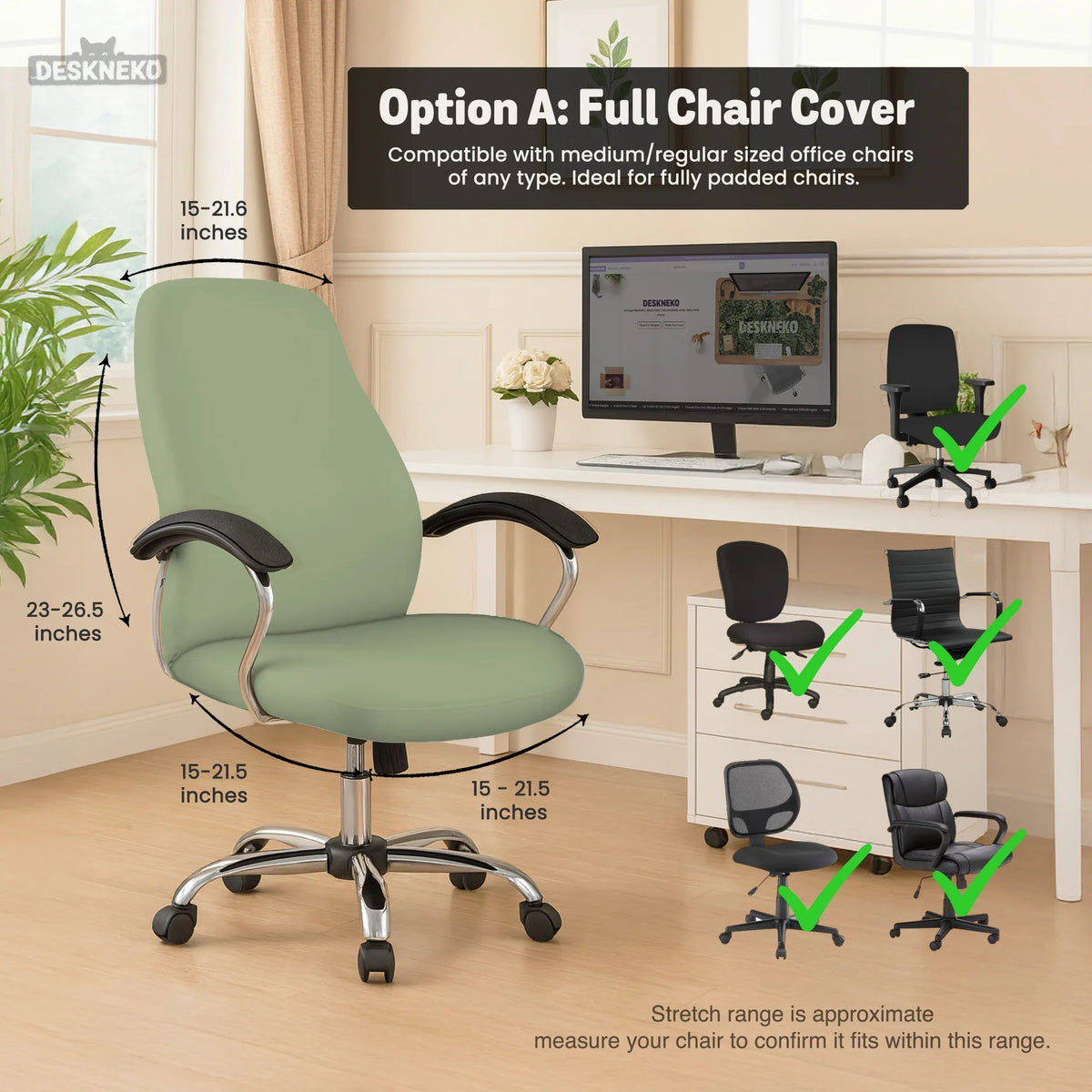 Sage Green Office Chair Cover - Deskneko