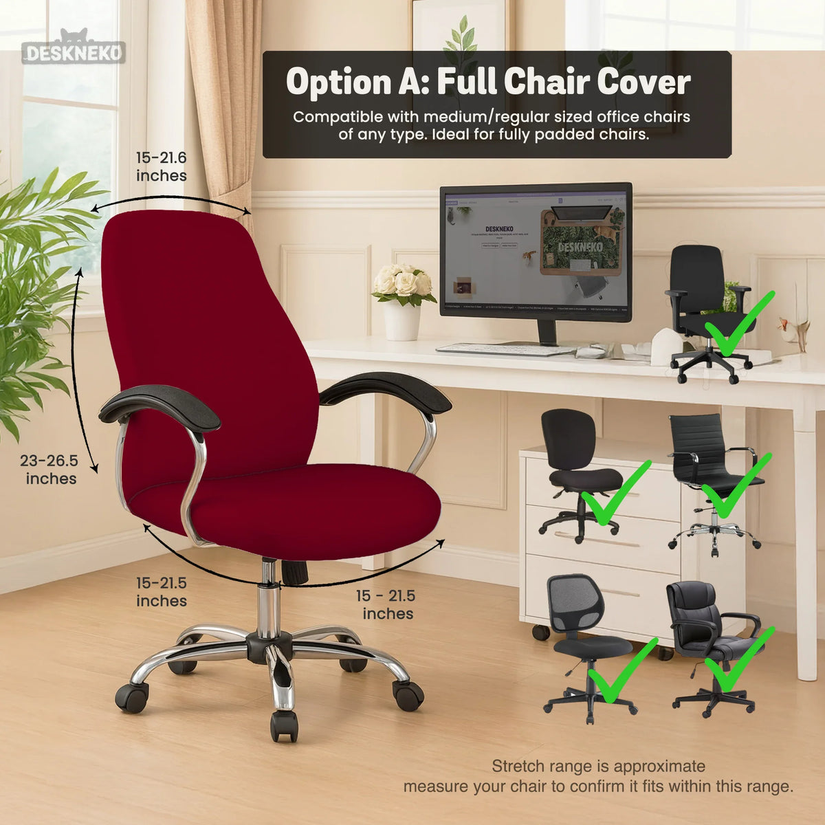 Burgundy Office Chair Cover for Desk Chairs and Home Offices - Deskneko
