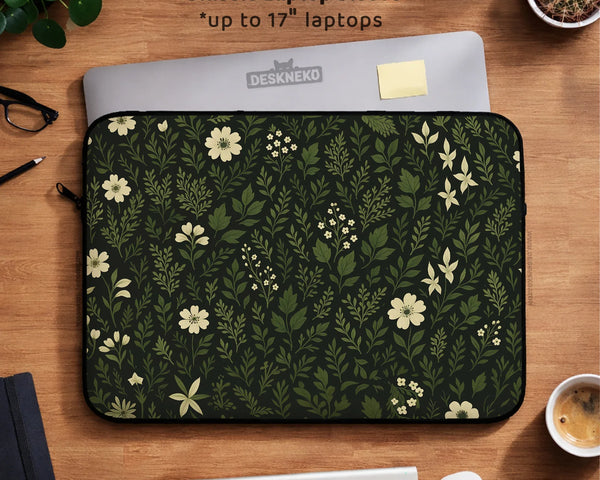 Dark Green Botanical Laptop Sleeve - Deskneko