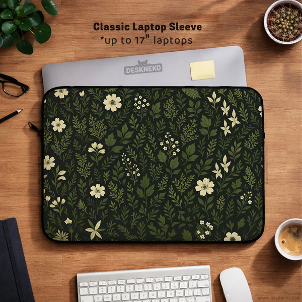 Dark Green Botanical Laptop Sleeve - Deskneko