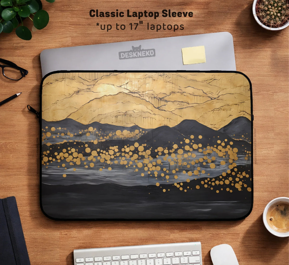 Gold Japandi Laptop Bag with Shoulder Strap - Deskneko