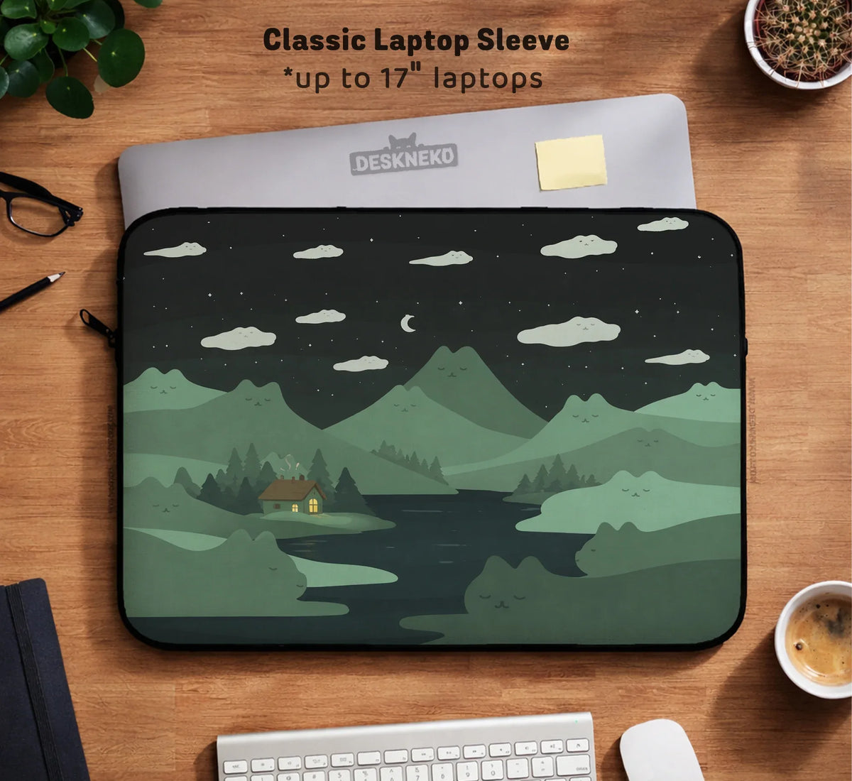 Green Cat Mountains Laptop Sleeve & Bag - Deskneko