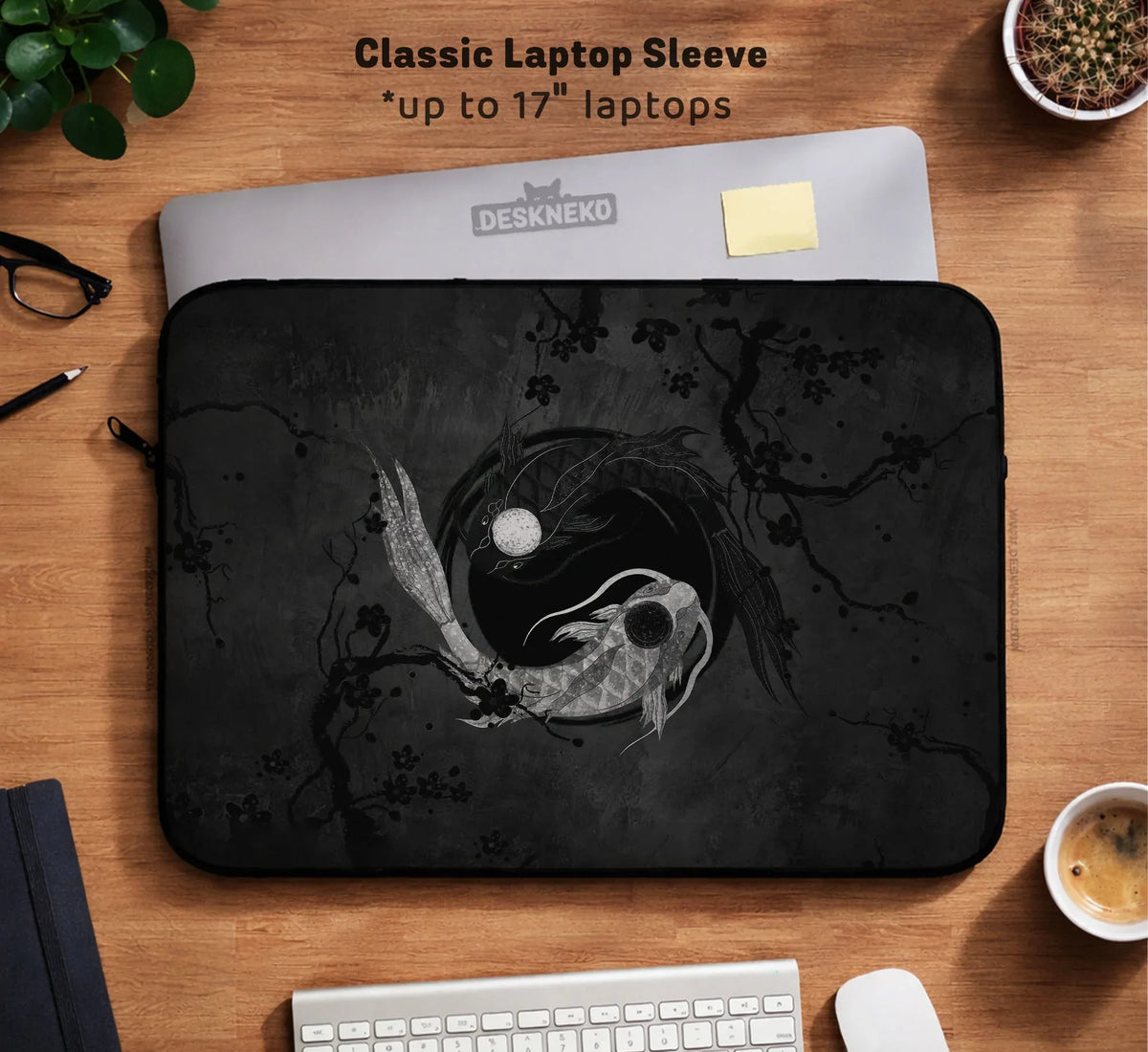 Dark Koi Yin Yang Laptop Sleeve & Bag, Japanese Ink Case - Deskneko