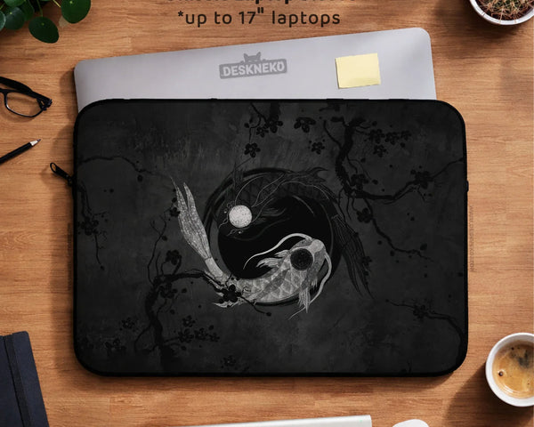 Dark Koi Yin Yang Laptop Sleeve & Bag, Japanese Ink Case - Deskneko