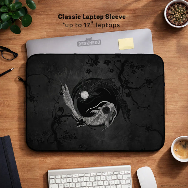 Dark Koi Yin Yang Laptop Sleeve & Bag, Japanese Ink Case - Deskneko