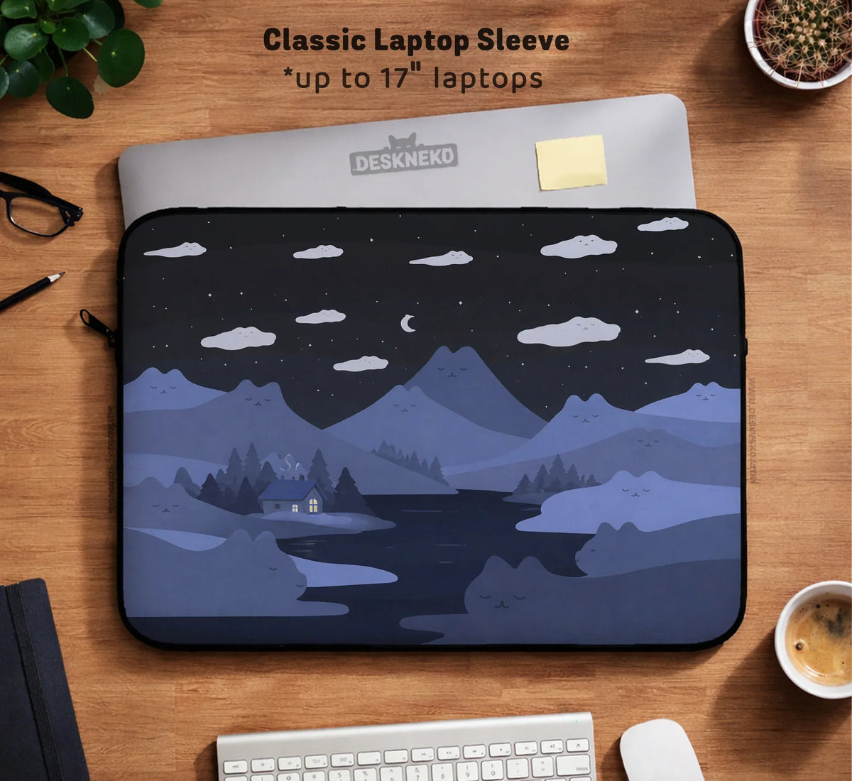 Whimisical Blue Cat Mountains Laptop Sleeve & Bag - Deskneko
