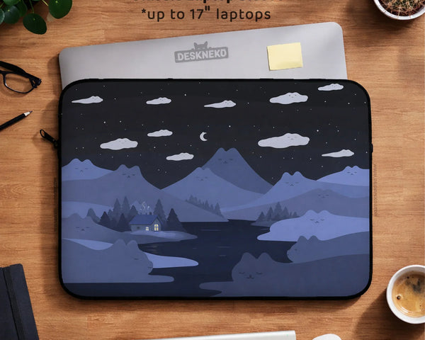 Whimisical Blue Cat Mountains Laptop Sleeve & Bag - Deskneko
