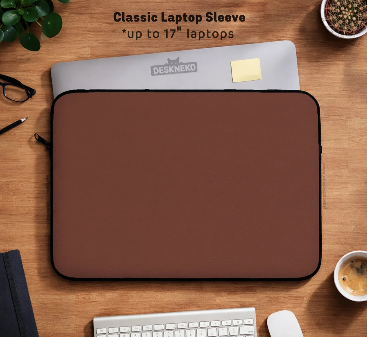 Mahogany Laptop Sleeve & Bag, Minimalist Brown Protective Work Case - Deskneko