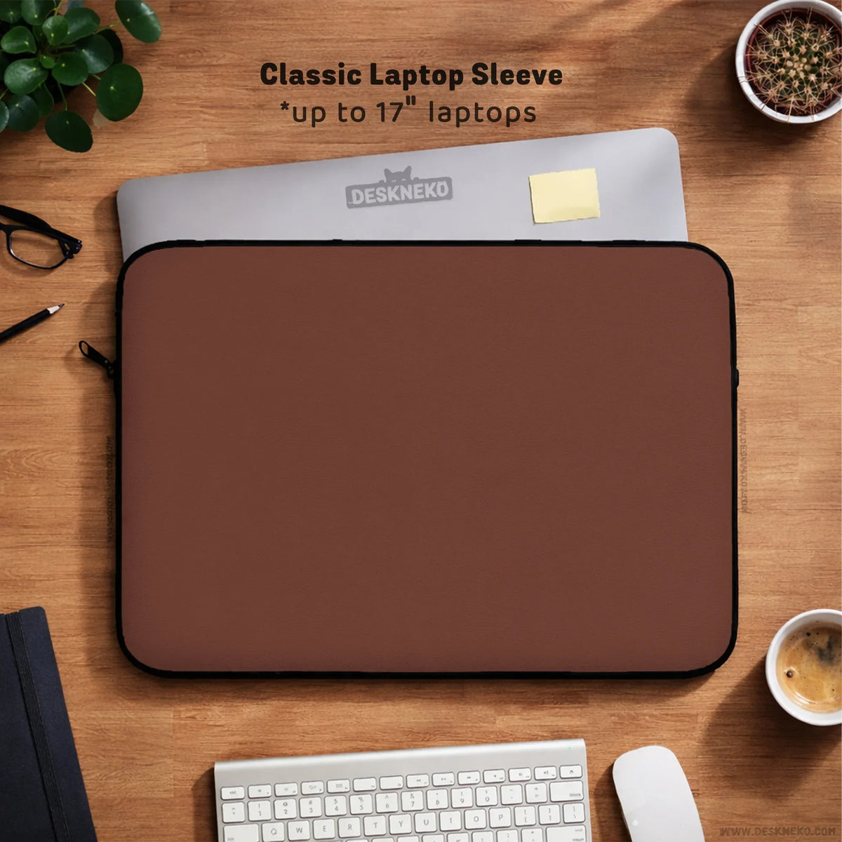 Mahogany Laptop Sleeve & Bag, Minimalist Brown Protective Work Case - Deskneko