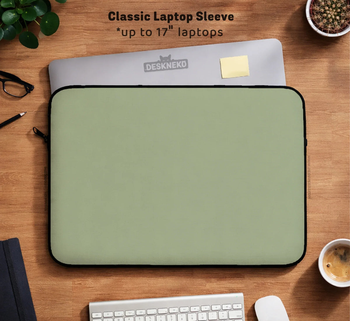 Sage Green Laptop Bag with Shoulder Strap & Handle - Deskneko