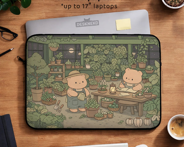 Kawaii Bear Laptop Sleeve & Bag Cute Cottagecore Greenhouse Case - Deskneko