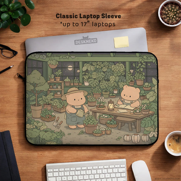 Kawaii Bear Laptop Sleeve & Bag Cute Cottagecore Greenhouse Case - Deskneko