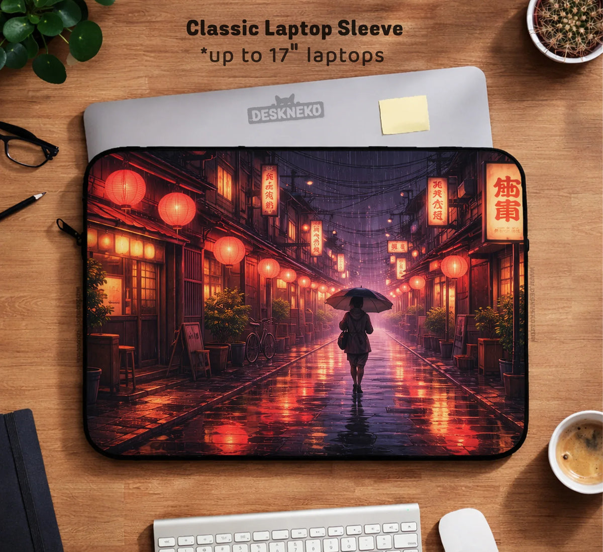 Lofi Anime Laptop Sleeve & Bag Japanese Rainy Street Aesthetic - Deskneko
