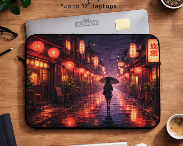 Lofi Anime Laptop Sleeve & Bag Japanese Rainy Street Aesthetic - Deskneko
