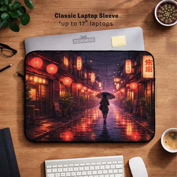 Lofi Anime Laptop Sleeve & Bag Japanese Rainy Street Aesthetic - Deskneko