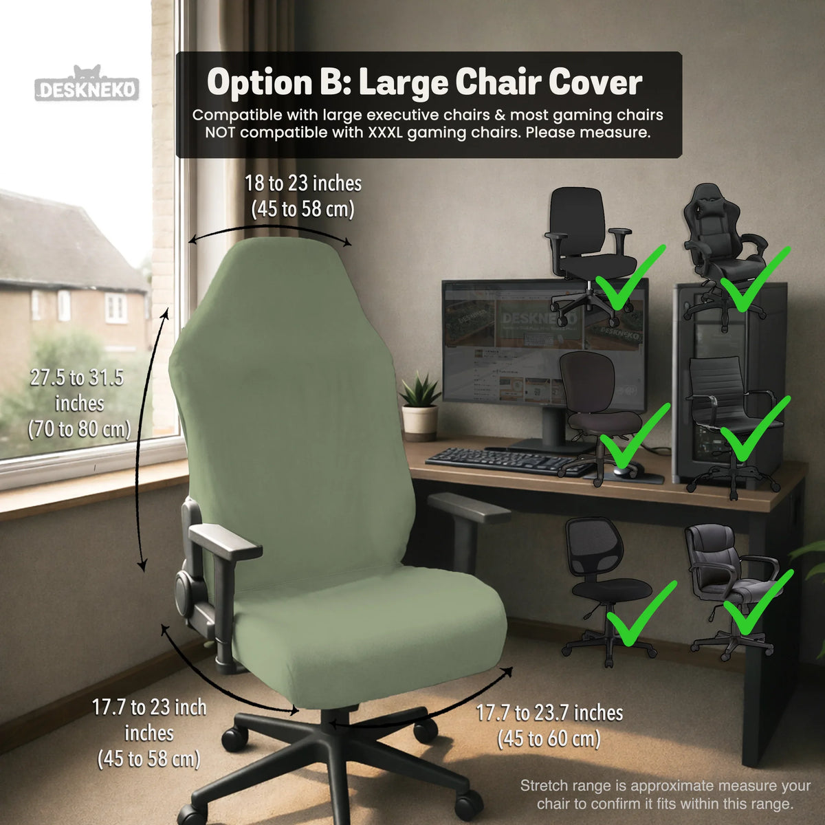 Soft Sage Green Office Chair Cover - Deskneko