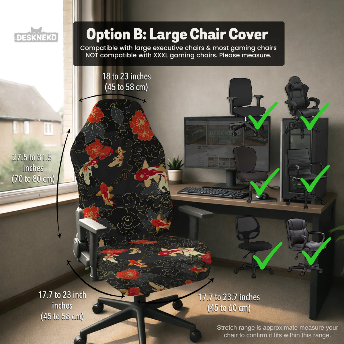 Japanese Koi Office Chair Cover - Deskneko