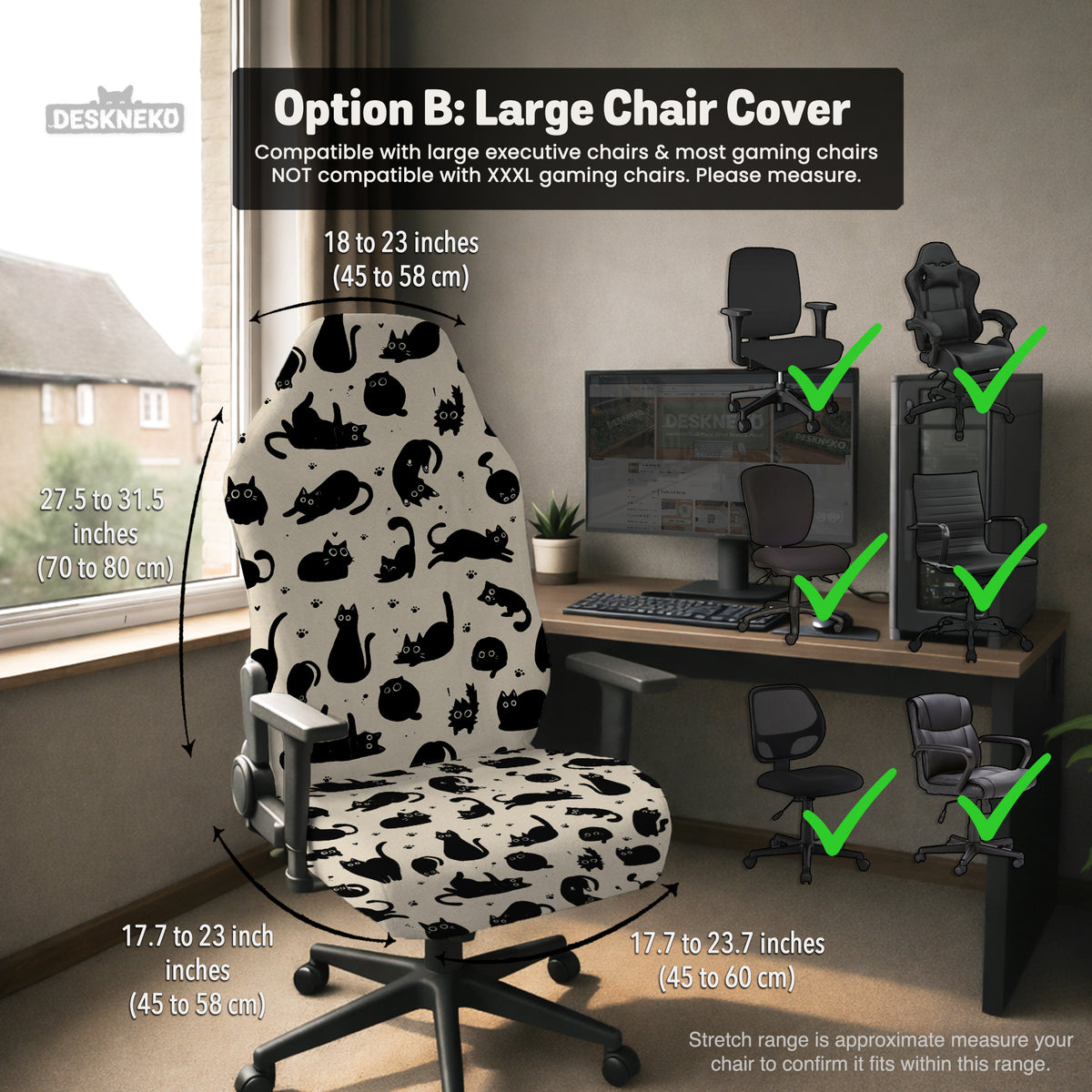 Black Cat Desk Chair Cover - Chair Covers - Deskneko - Desk Chair Covers